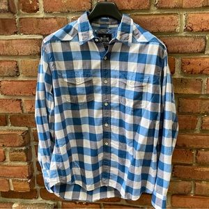 Men’s EXPRESS Blue Plaid Button Long sleeve Shirt XL